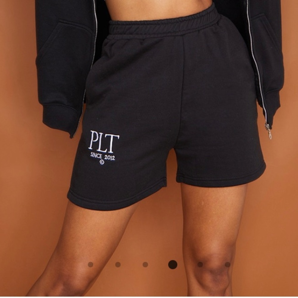 PRETTYLITTLETHING Established Slogan Sweat Shorts, Color:Black